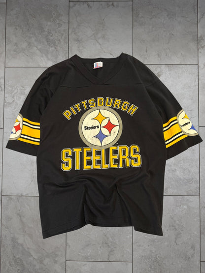 (S) Vintage 90's Steelers V-neck 1/2 Sleeve Shirt