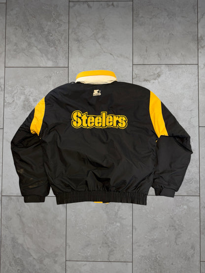 (M) Vintage 90's Steelers Starter Full Zip Puffer Jacket