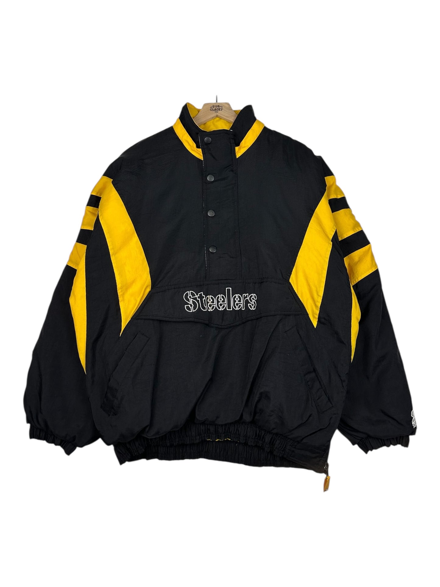 (XL) Vintage Steelers Starter Embroidered Kangaroo Puffer Jacket