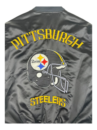 (XS/S) Vintage Steelers Embroidered Satin Bomber Jacket