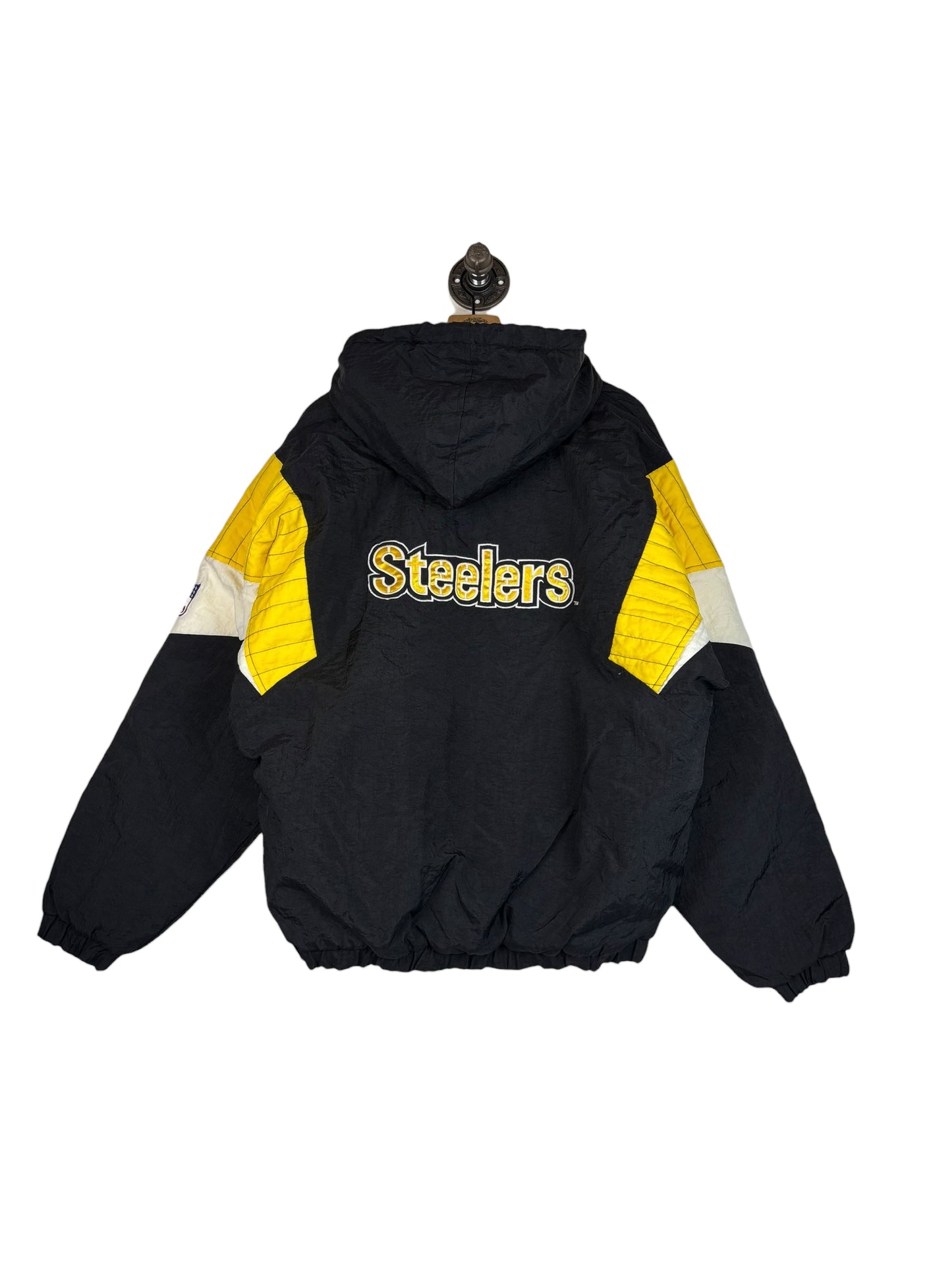 (L) Vintage Steelers Starter Kangaroo Pouch Puffer Jacket