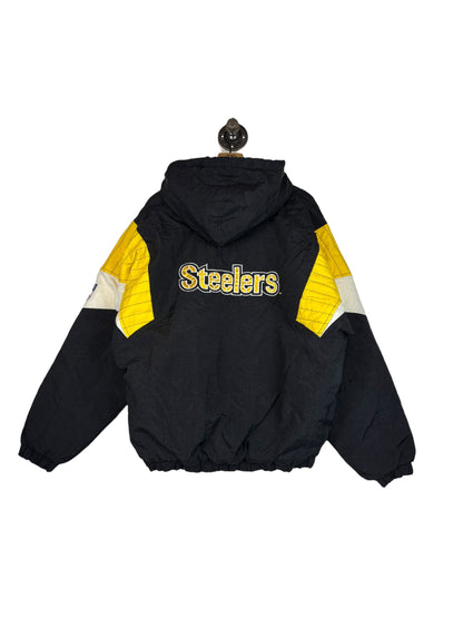 (L) Vintage Steelers Starter Kangaroo Pouch Puffer Jacket