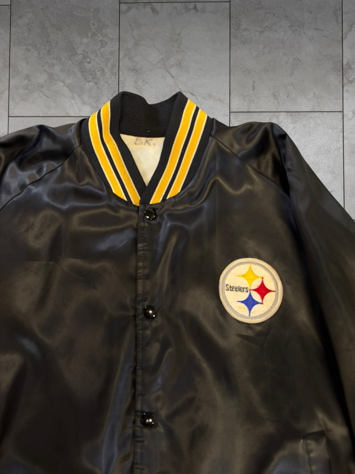 (M/L) Vintage 80's Steelers Satin Button Up Jacket