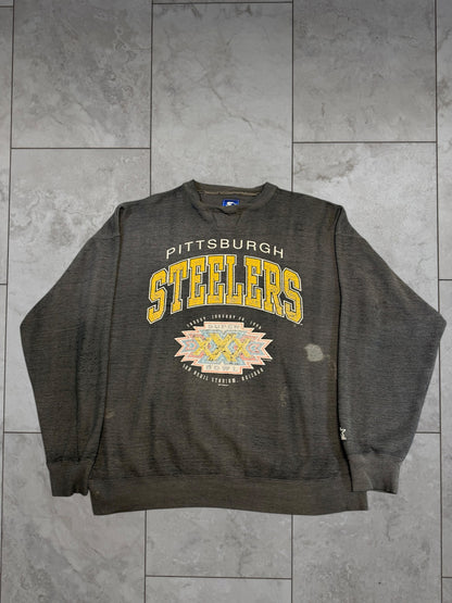 (XL) 1996 Steelers Superbowl XXX Thrashed Starter Crewneck