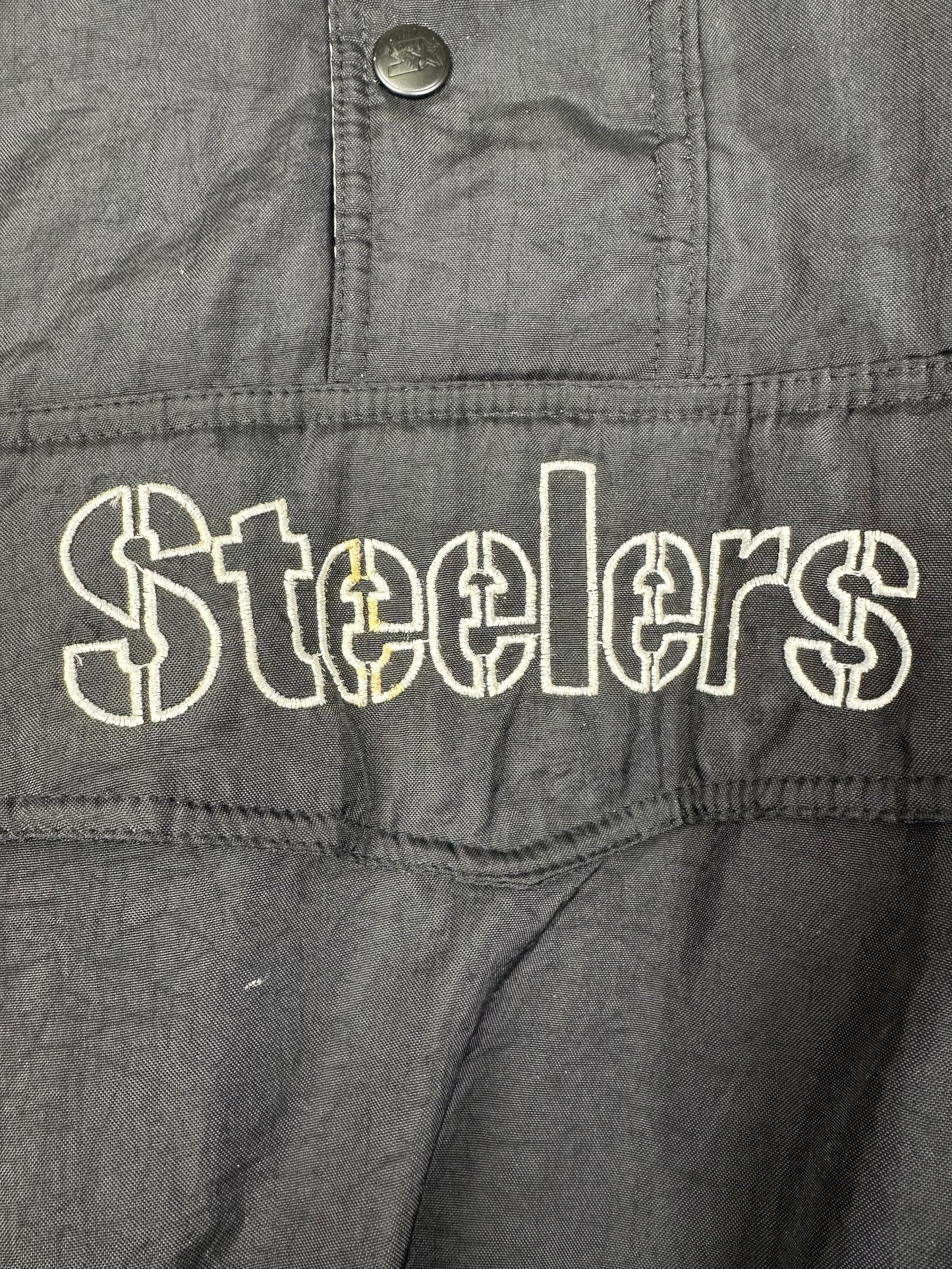 (XL) Vintage Steelers Starter Embroidered Kangaroo Puffer Jacket