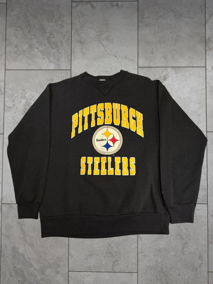 (M/L) Vintage 90s Steelers Arch Text Graphic Crewneck