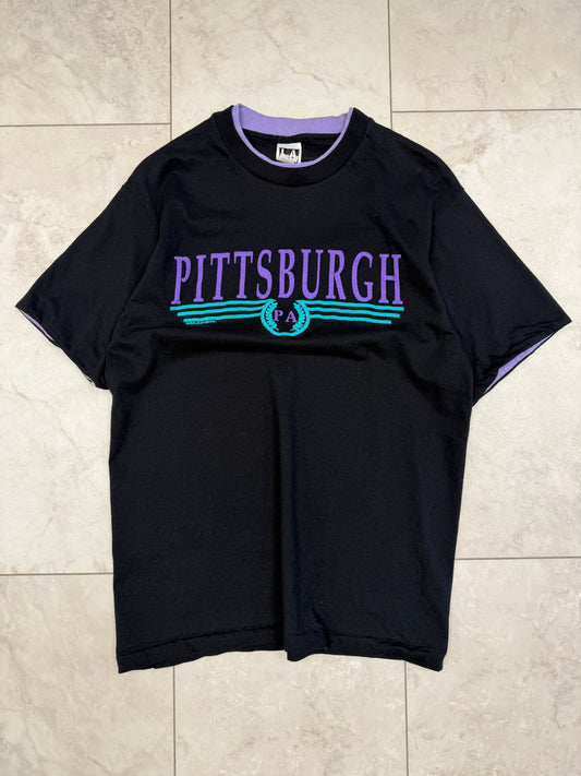 (L) 1991 Pittsburgh Double-Collar Script Tee