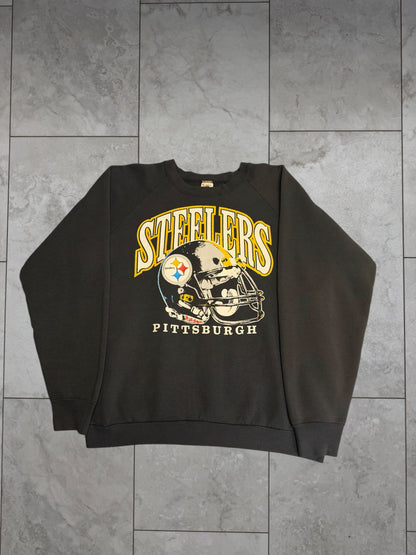 (L) Vintage 90's Steelers Riddell Hemlet Graphic Crewneck