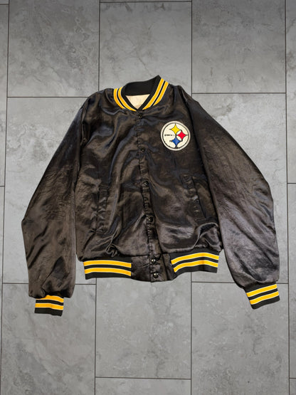 (S/M) Vintage 80's Steelers Button Up Satin Jacket