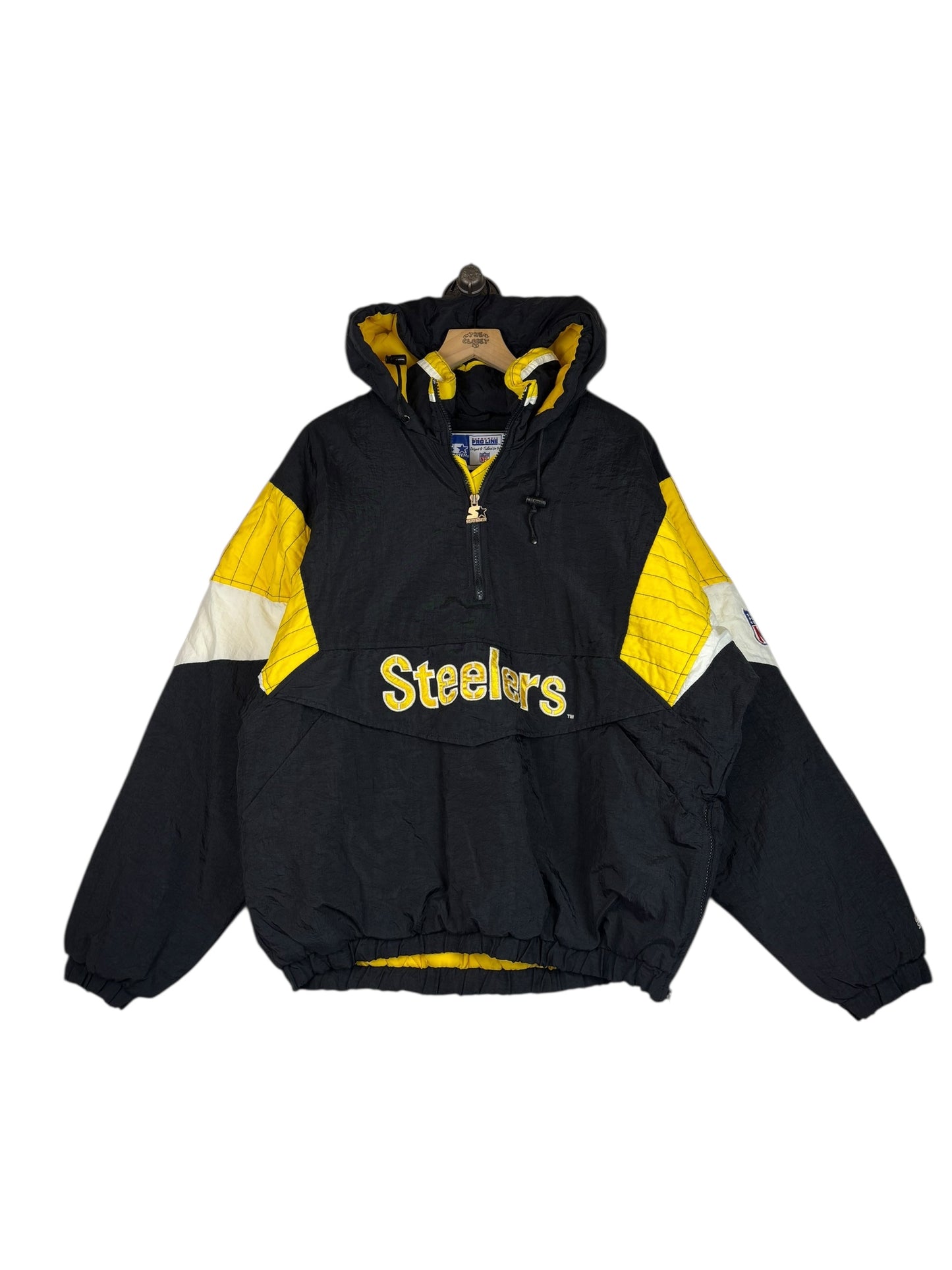 (L) Vintage Steelers Starter Kangaroo Pouch Puffer Jacket