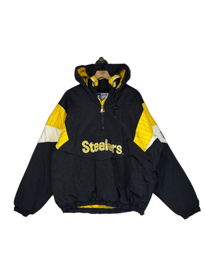 (L) Vintage Steelers Starter Kangaroo Pouch Puffer Jacket