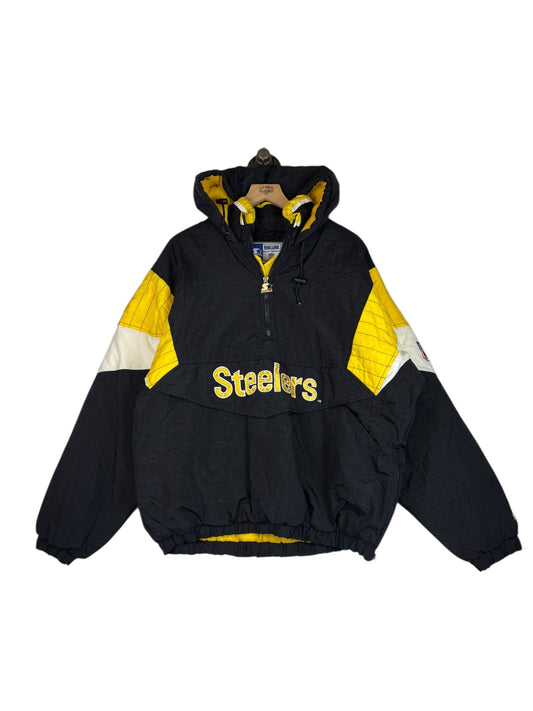 (L) Vintage Steelers Starter Kangaroo Pouch Puffer Jacket