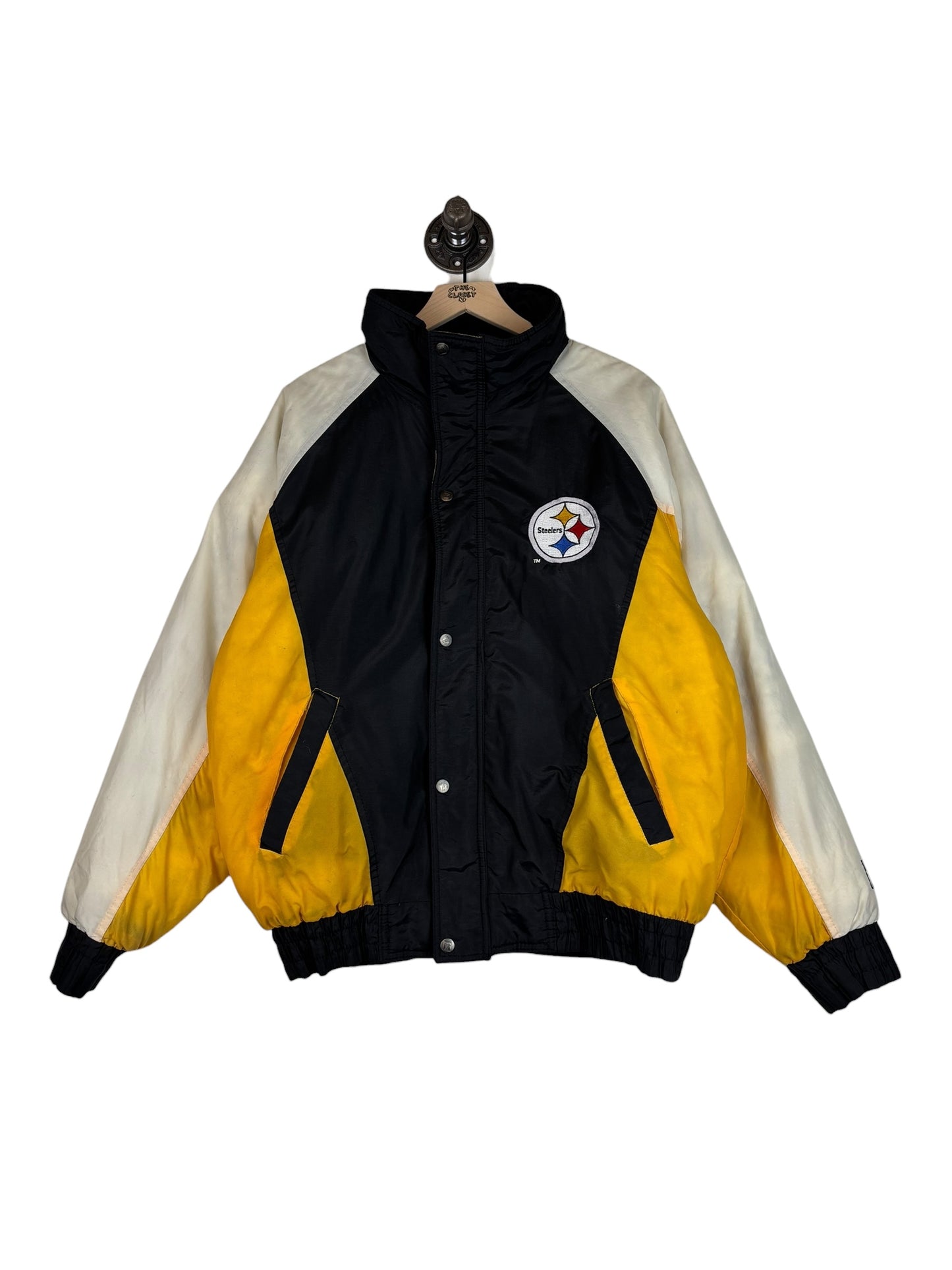(L) Vintage Steelers Logo 7 Full Zip Puffer Jacket