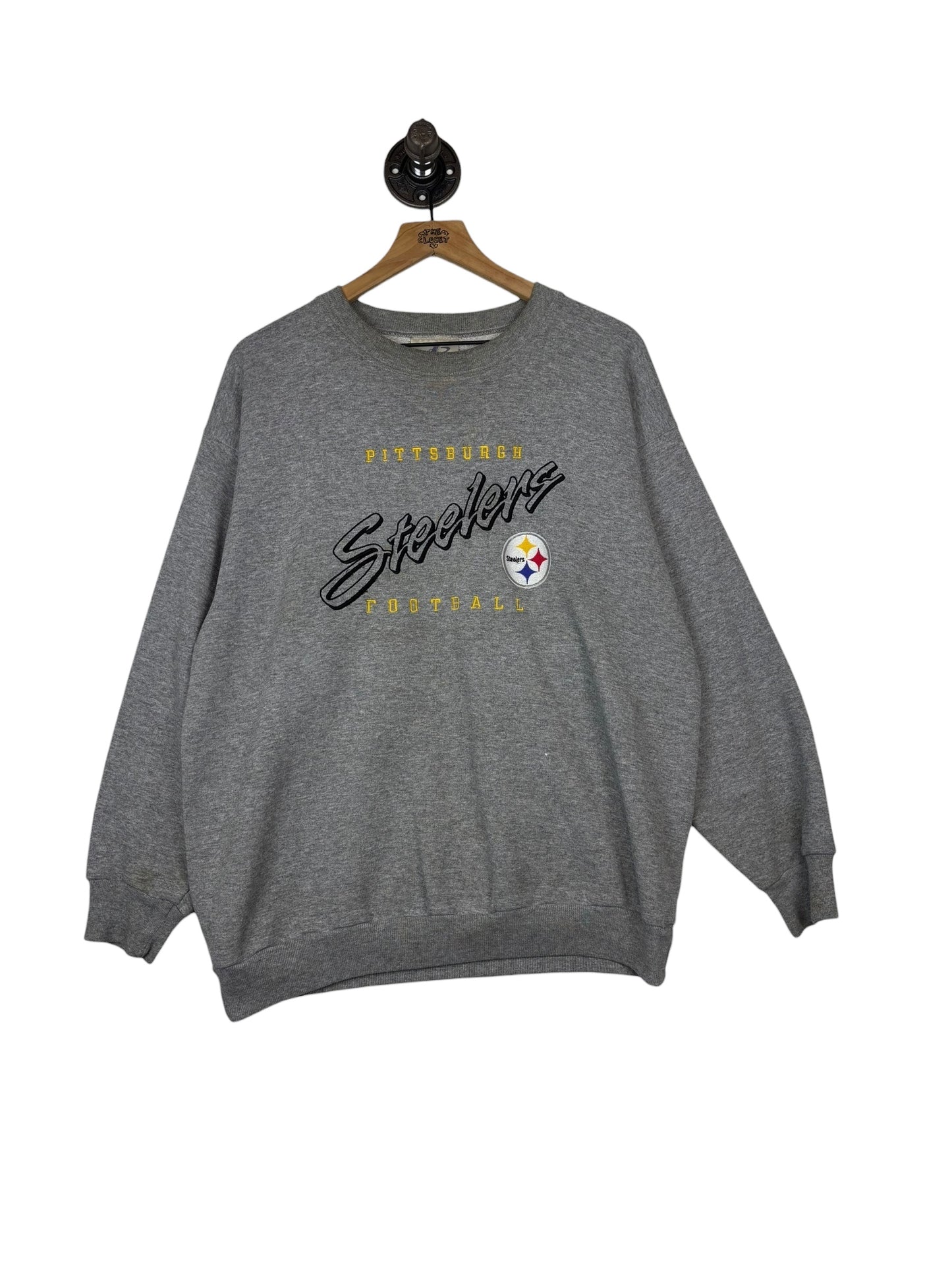 (L) Vintage Steelers Embroidered Logo Athletic Crewneck