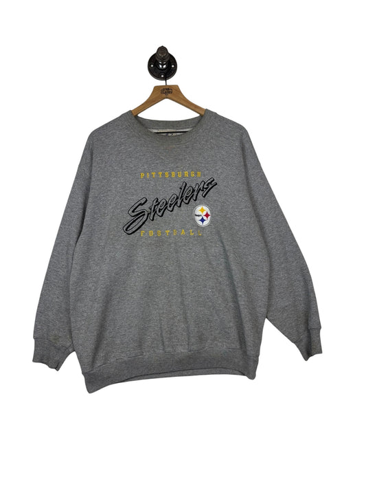 (L) Vintage Steelers Embroidered Logo Athletic Crewneck