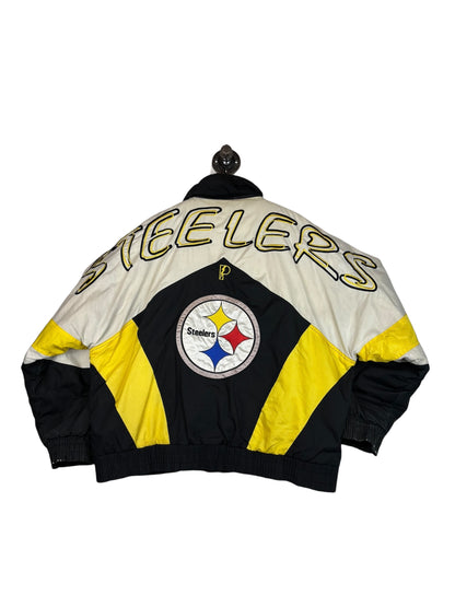 (XL) Vintage Steelers Pro Player Spellout Full Zip Puffer Jacket