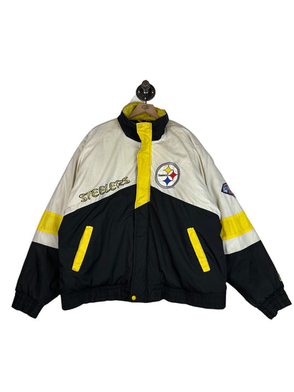 (XL) Vintage Steelers Pro Player Spellout Full Zip Puffer Jacket