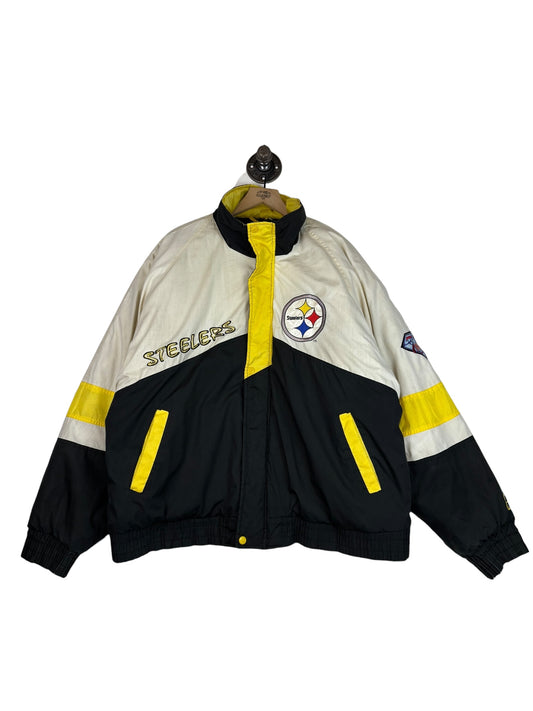 (XL) Vintage Steelers Pro Player Spellout Full Zip Puffer Jacket