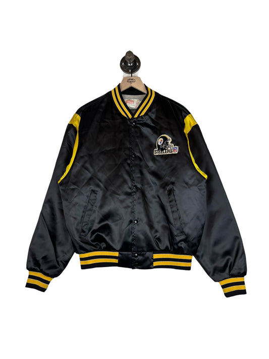 (L) Vintage 80s Steelers Satin Button Up Jacket