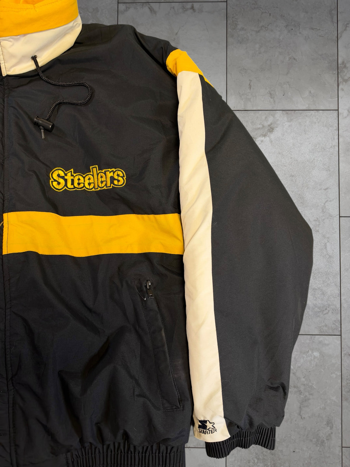 (M) Vintage 90's Steelers Starter Full Zip Puffer Jacket