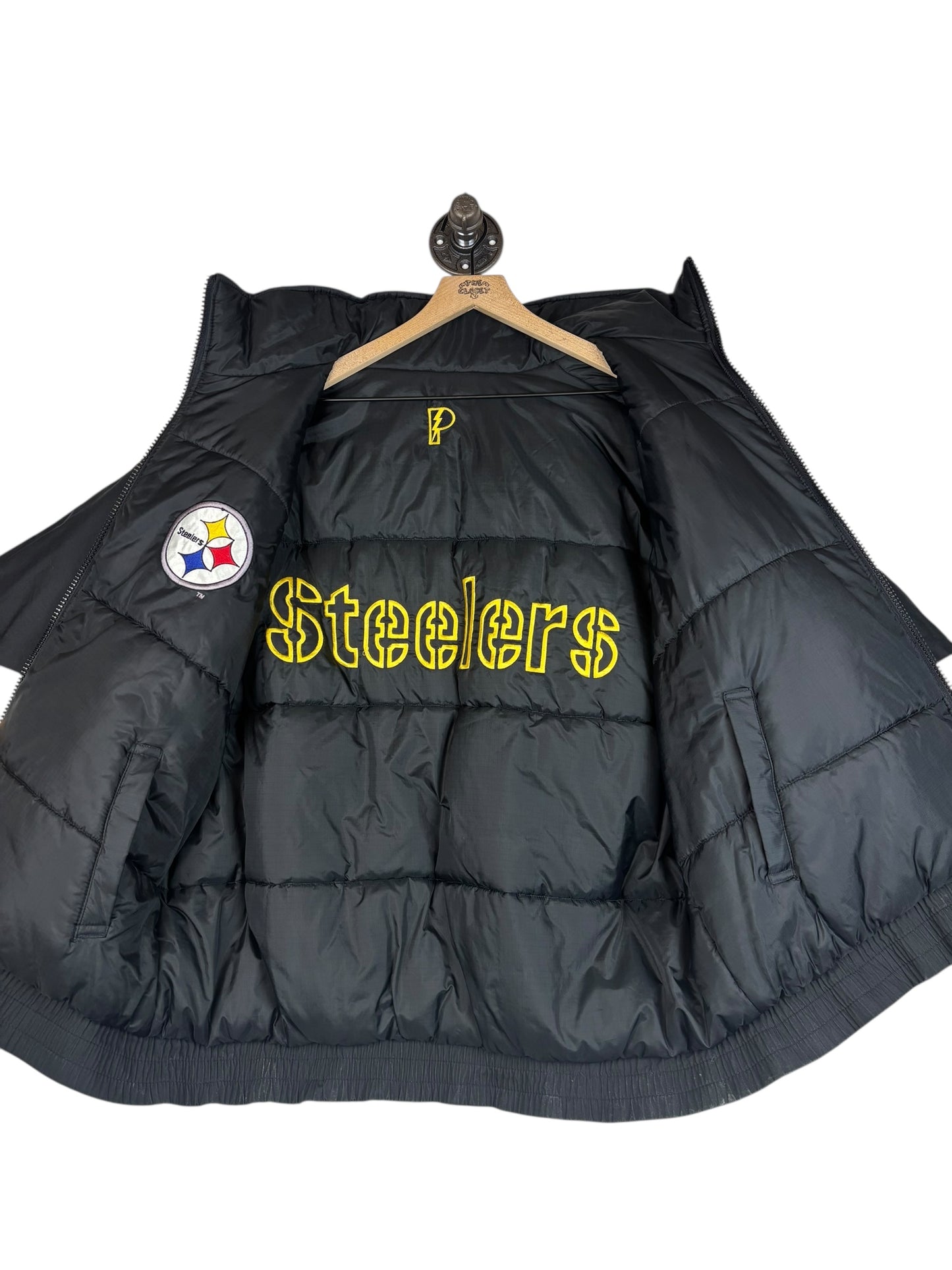 (XL) Vintage Steelers Pro Player REVERSABLE Full Zip Puffer Jacket