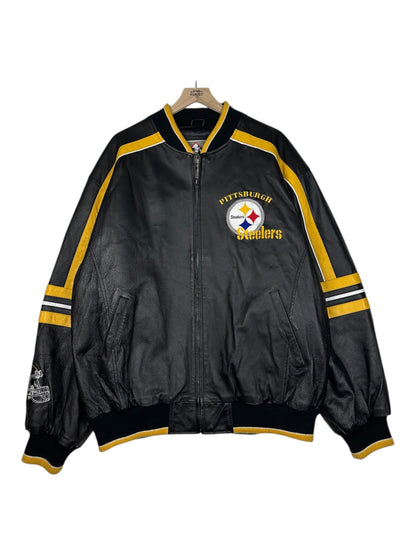 (XL) Vintage Y2K Steelers Embroidered Leather Jacket