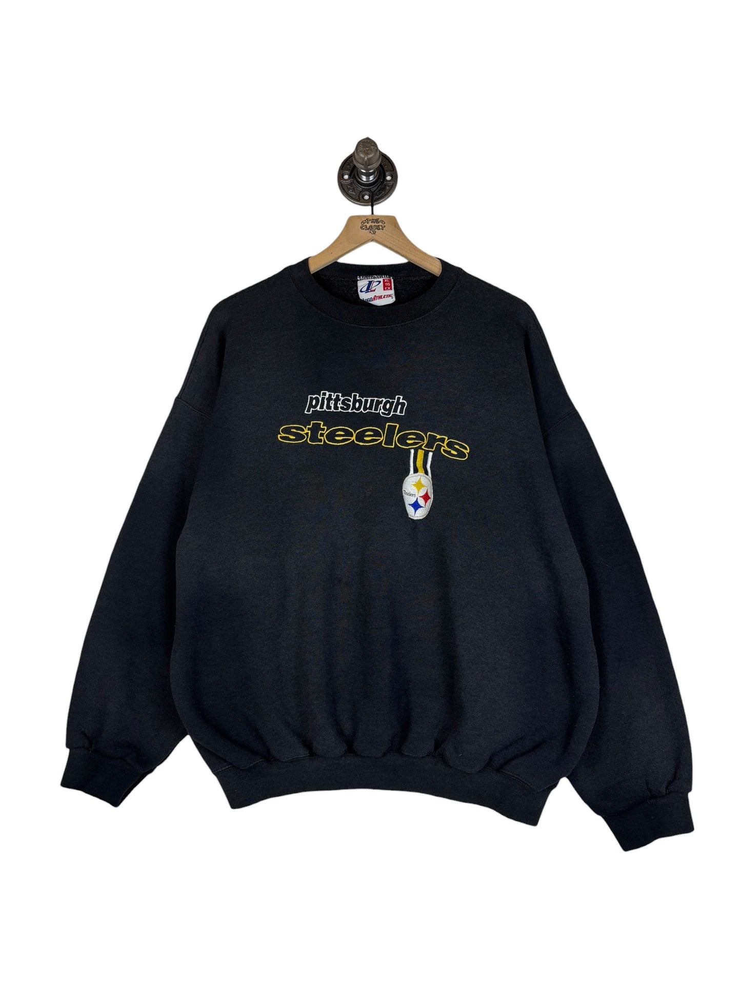(XL) Vintage Steelers Embroidered Logo Athletic Crewneck