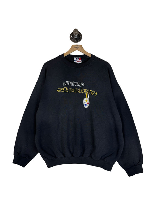 (XL) Vintage Steelers Embroidered Logo Athletic Crewneck