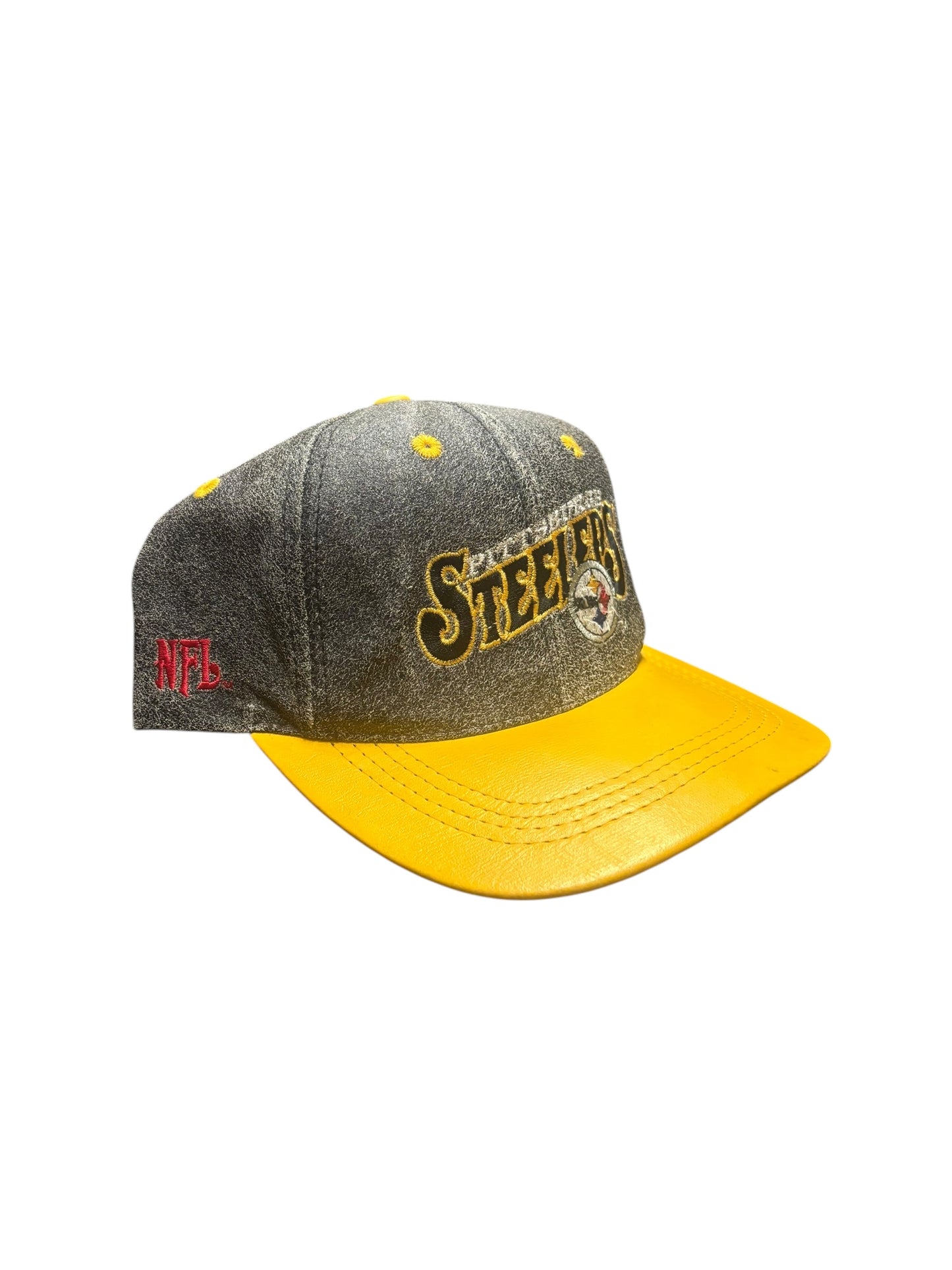 Vintage Steelers Faded Leather SnapBack Hat