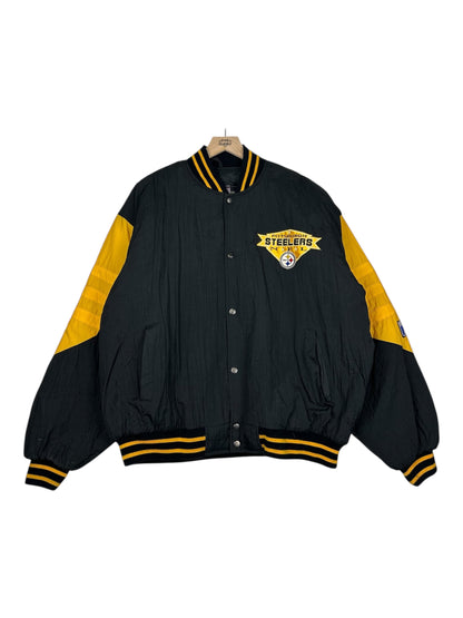(XL) Vintage Steelers Logo 7 Embroidered Puffer Jacket
