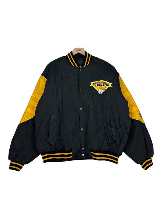 (XL) Vintage Steelers Logo 7 Embroidered Puffer Jacket