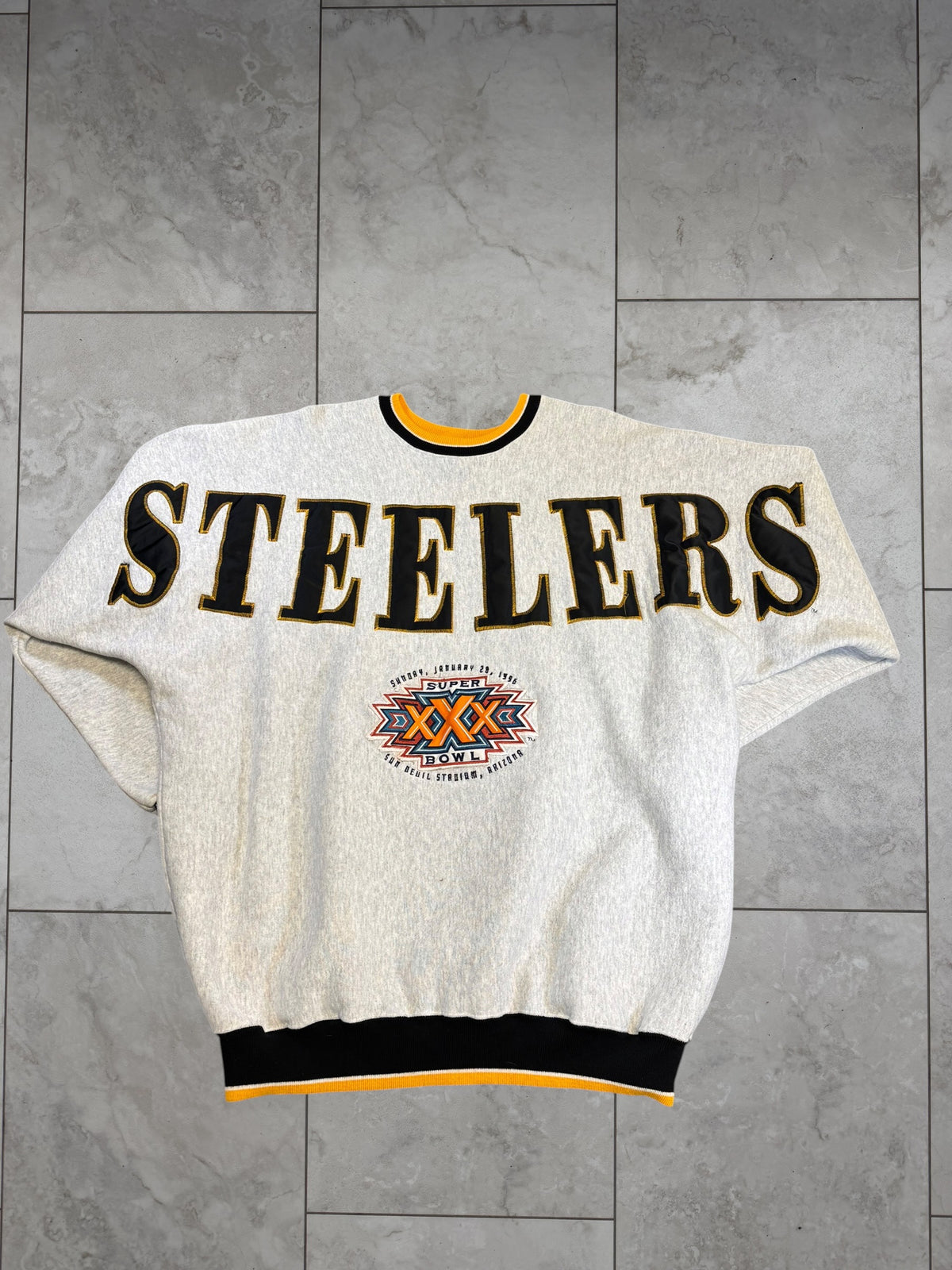 (XXL) 1995 Steelers Superbowl XXX Spellout Crewneck