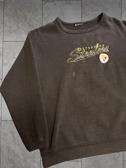 (M) Vintage 90's Steelers Embroidered Text Crewneck