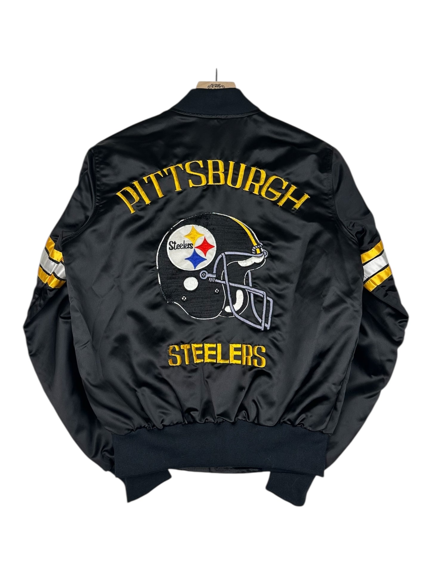 (XS/S) Vintage Steelers Embroidered Satin Bomber Jacket