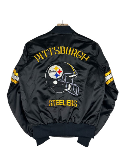 (XS/S) Vintage Steelers Embroidered Satin Bomber Jacket