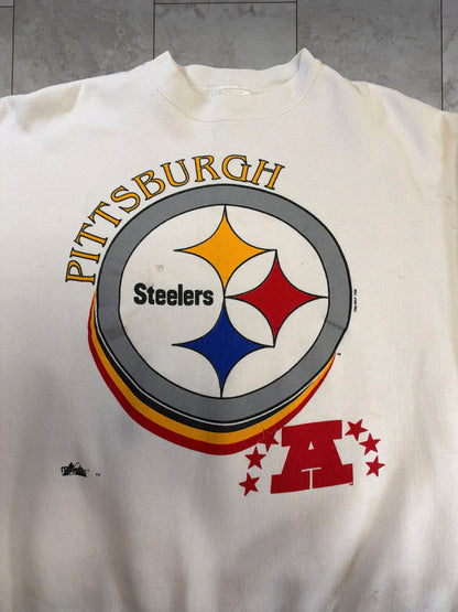 (L) 1996 Steelers Majestic Worn Graphic Crewneck