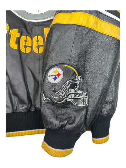 (XL) Vintage Y2K Steelers Embroidered Leather Jacket