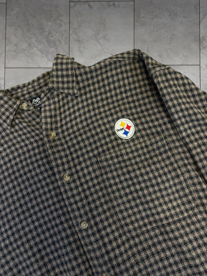 (L) Vintage 90s Steelers Plaid Flannel Button Up Longsleeve Shirt