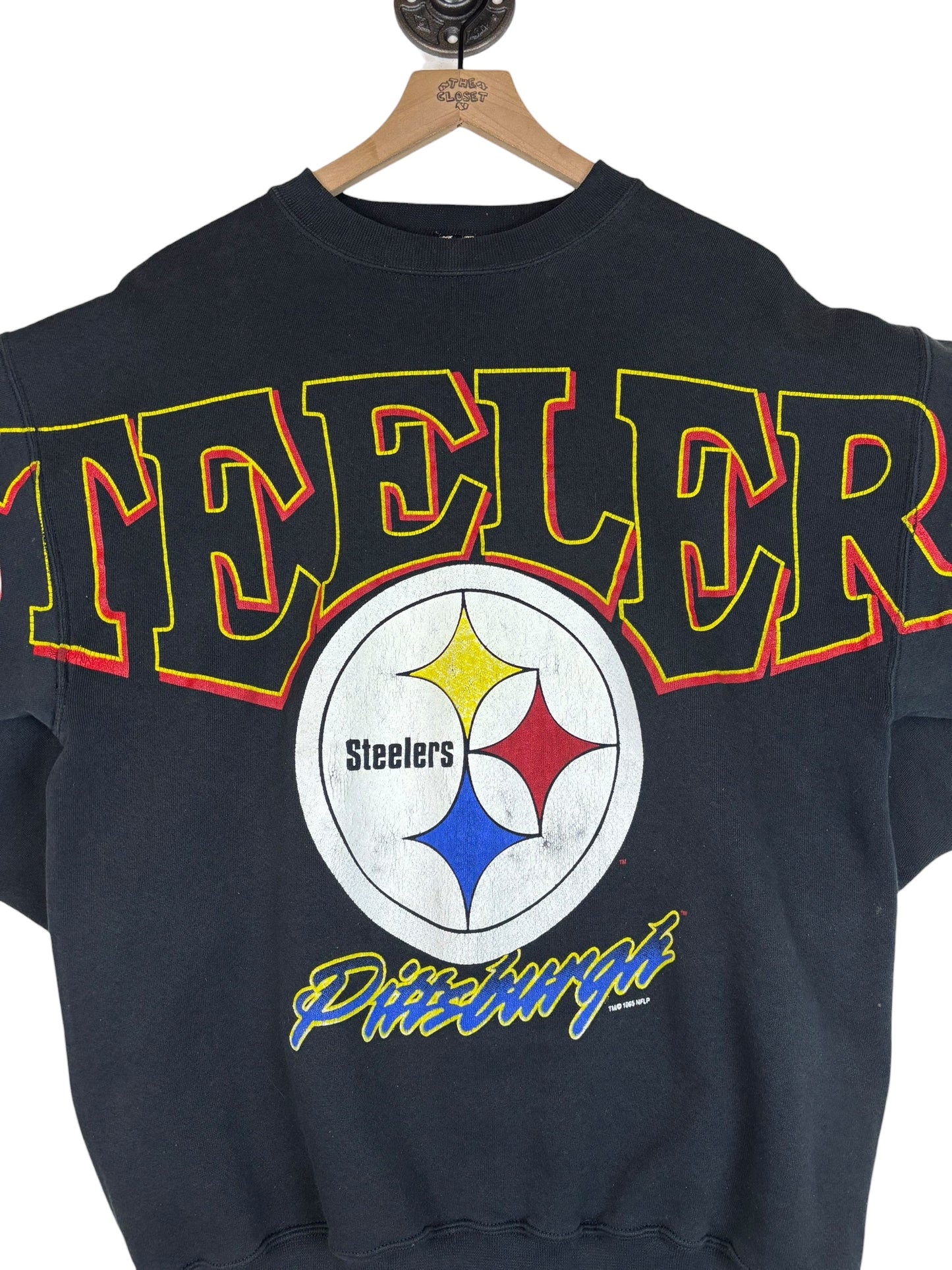 (L/XL) 1995 Steelers Spell Out Crewneck