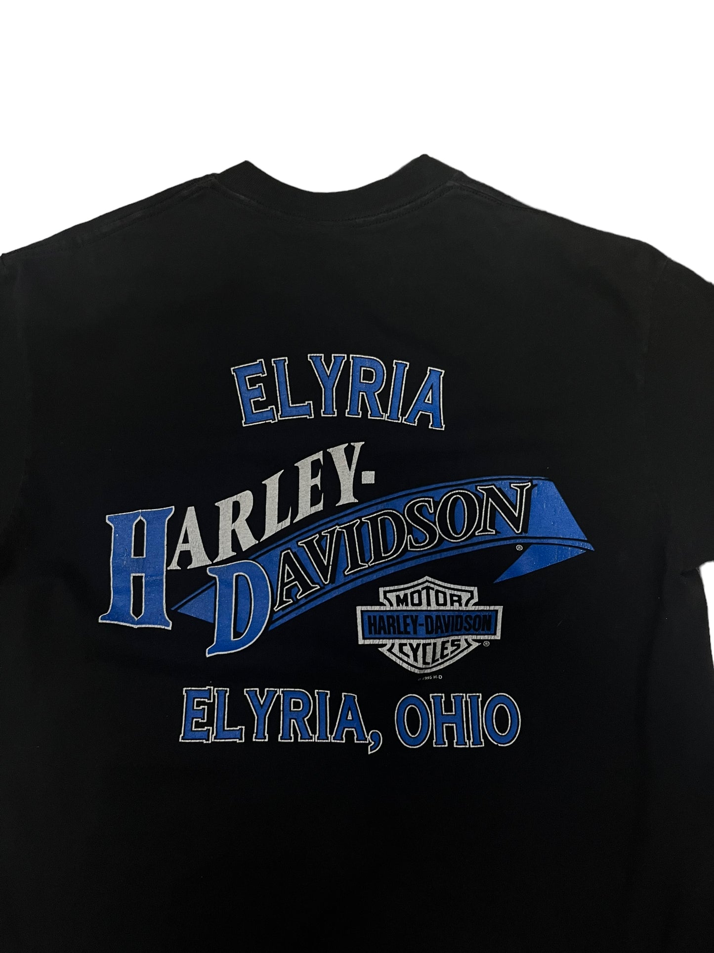 (M) 1995 Harley Davidson Elyria Ohio Double Sided Pocket Tee