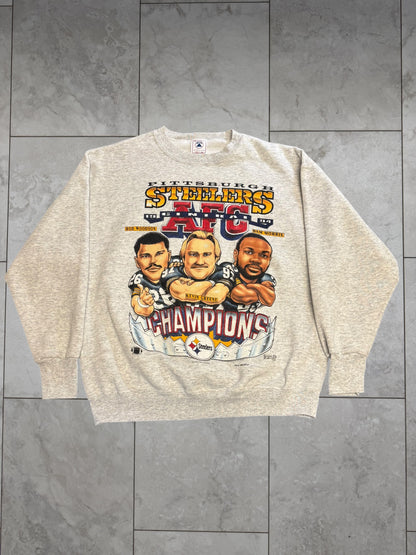 (XL) 1994 Steelers AFC Champs Caricature Crewneck