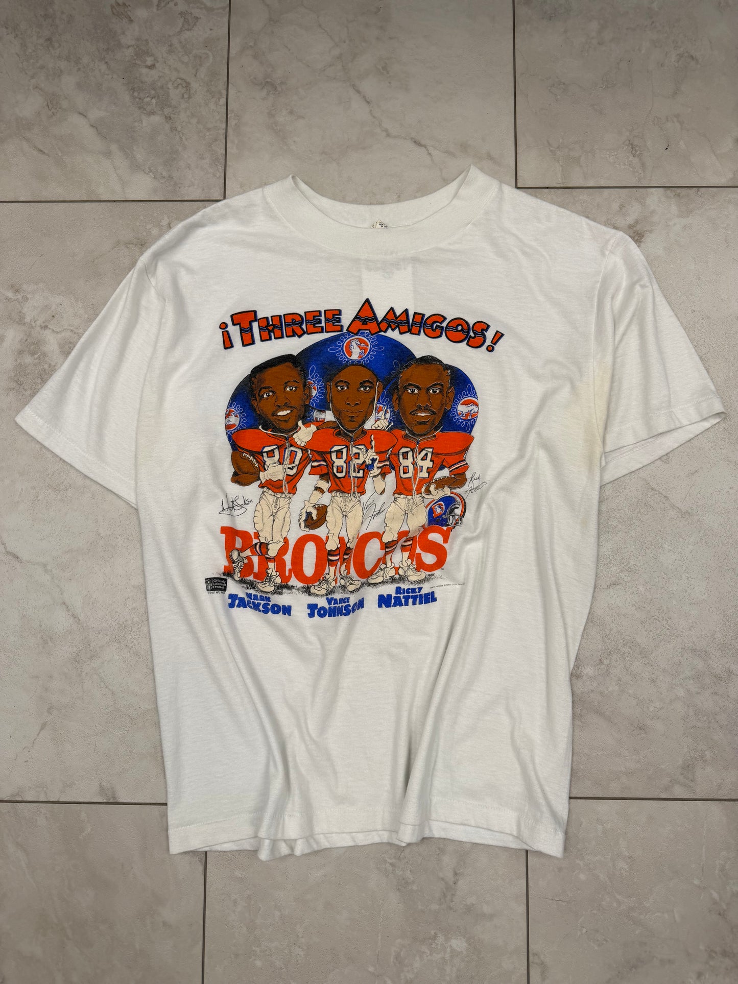 (L) 1988 Denver Broncos Three Amigos Graphic Tee