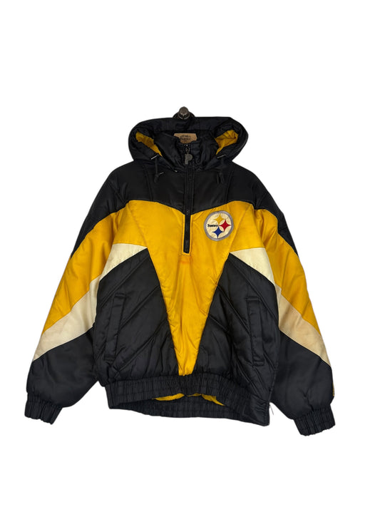 (M) Vintage Steelers Pro Player 1/2 Zip  Puffer Jacket