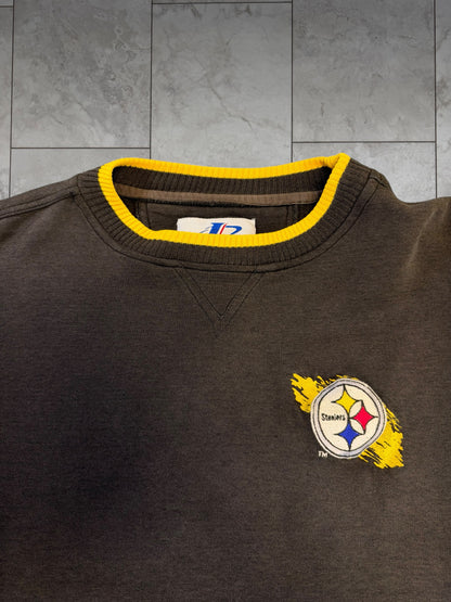(XL) Vintage Steelers Embroidered Logo Athletic Crewneck