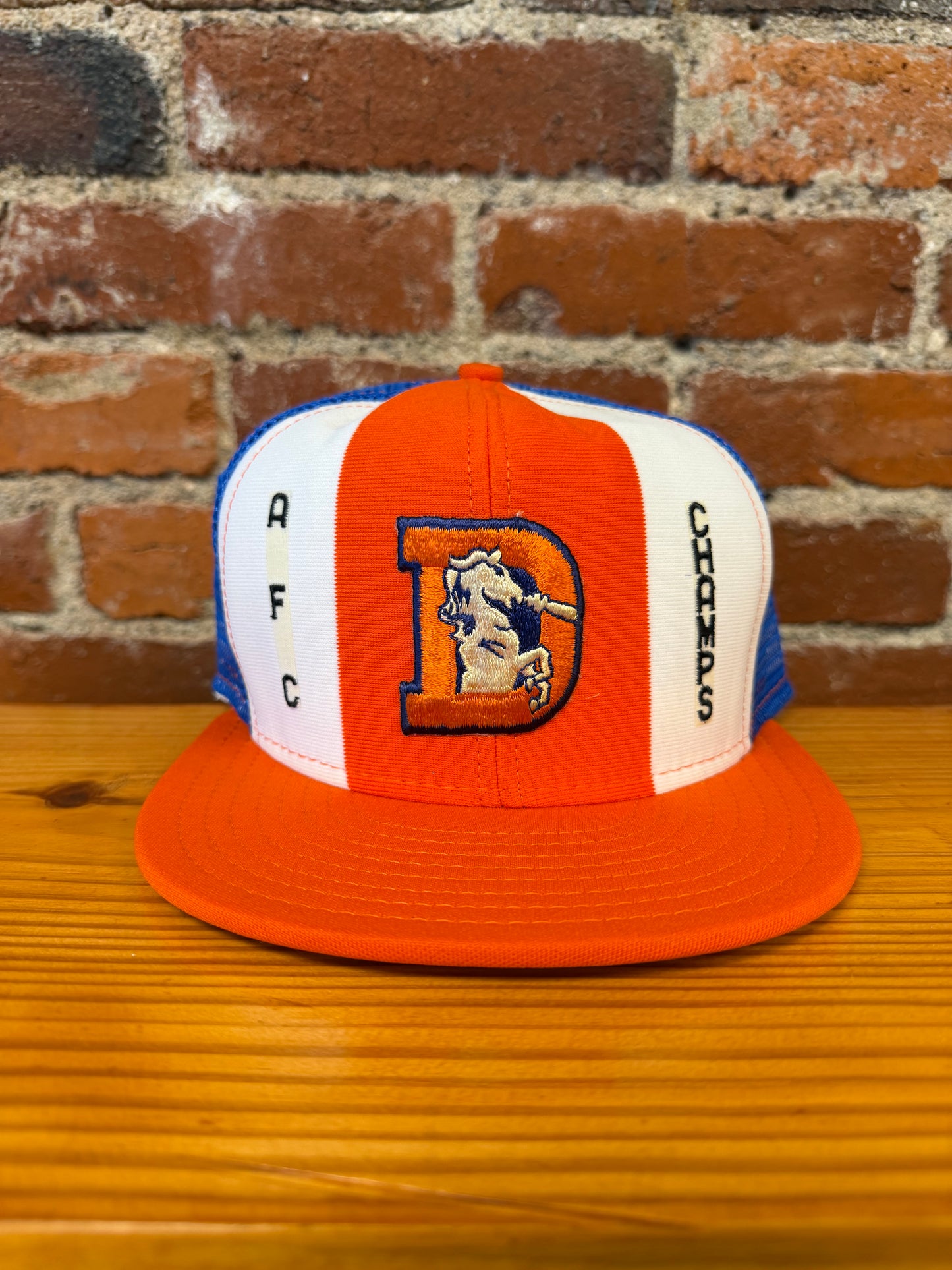 Vintage Denver Broncos AFC Champs AJD Lucky Stripes Trucker Hat - NEW
