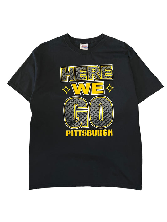 (L) Vintage Y2K Here We Go Pittsburgh Tee