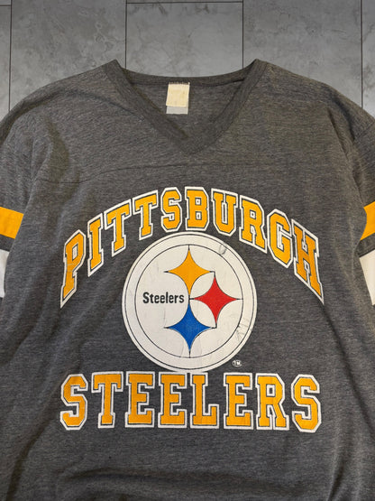 (XL) Vintage 80s Steelers Striped Sleeve Shirt