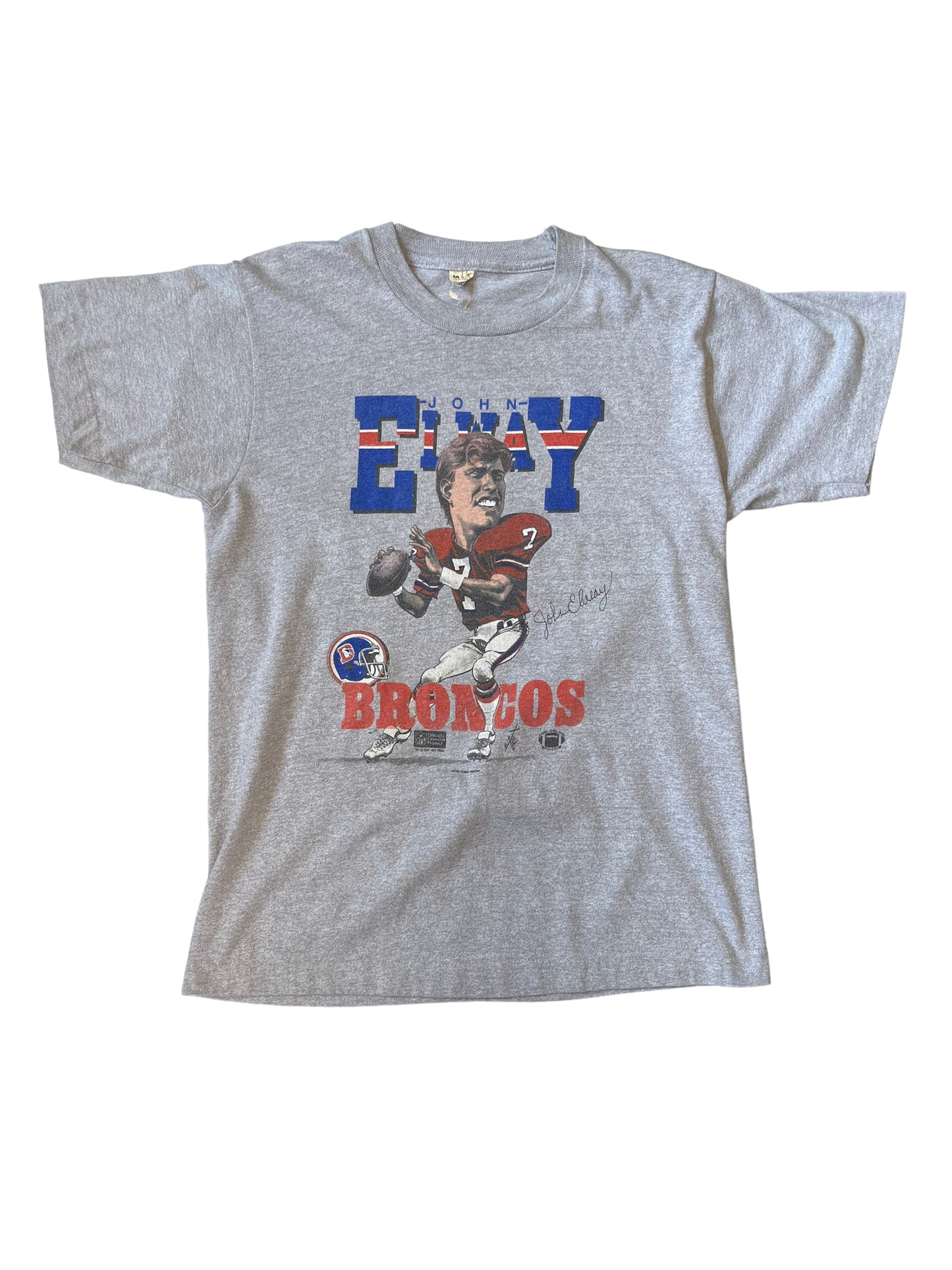 (S) 1987 Denver Broncos John Elway Caricature Tee