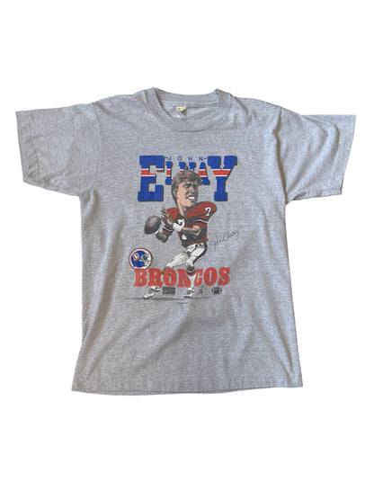 (S) 1987 Denver Broncos John Elway Caricature Tee