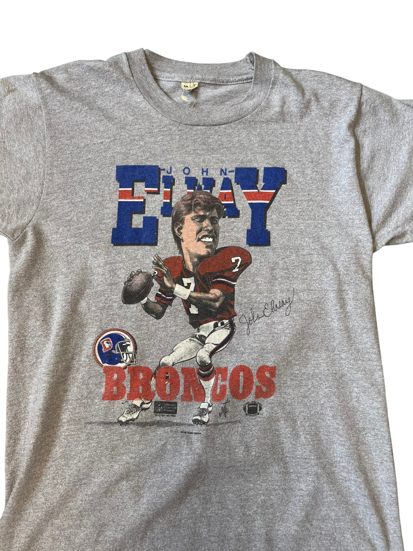 (S) 1987 Denver Broncos John Elway Caricature Tee